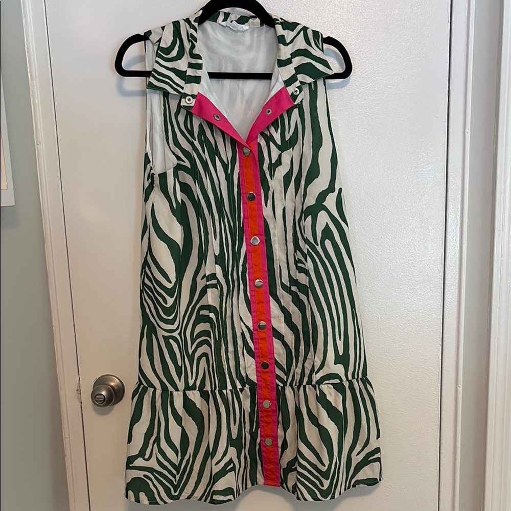 THML Green and Pink Zebra Print Dress large